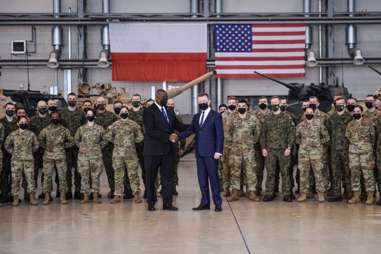 U.S. Defence Secretary Austin Visits Troops At Polish Base