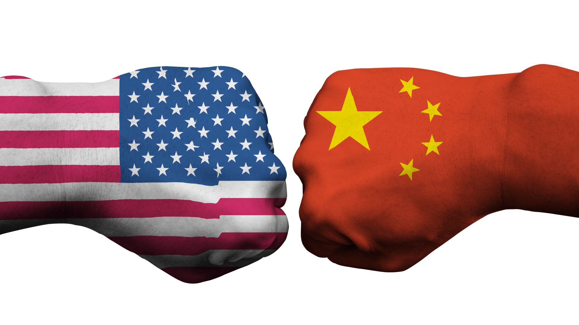 flags of usa and china on punch, on white backgrounds, usa vs china concepts