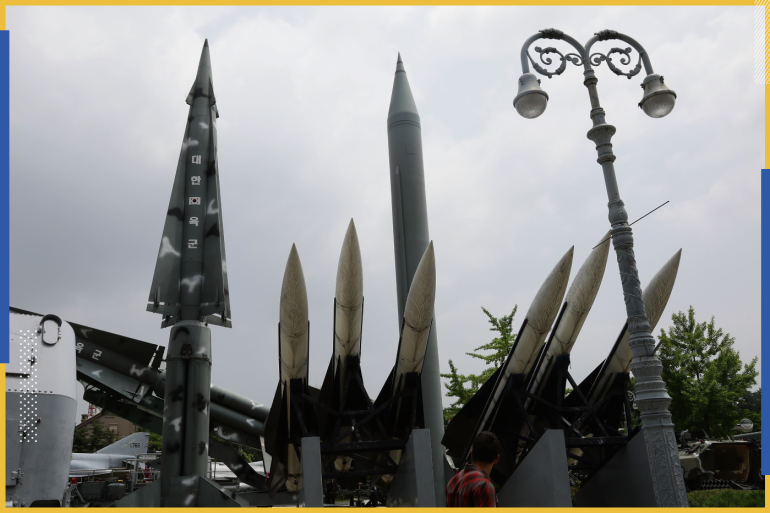 SEOUL, SOUTH KOREA - JULY 04: A Man walk past replicas of a North Korean Scud-B missile (R, back) and South Korean Nike missile (L) at the Korean War Memorial on July 4, 2017 in Seoul, South Korea. North Korea fired an unidentified ballistic missile on Tuesday from a location near the North's border with China into waters at Japan's exclusive economic zone, east of the Korean Peninsula, according to reports. The latest launch have drawn strong criticism from the U.S. and came ahead of a summit of leaders from the Group of 20 countries in Germany later this week. (Photo by Chung Sung-Jun/Getty Images)