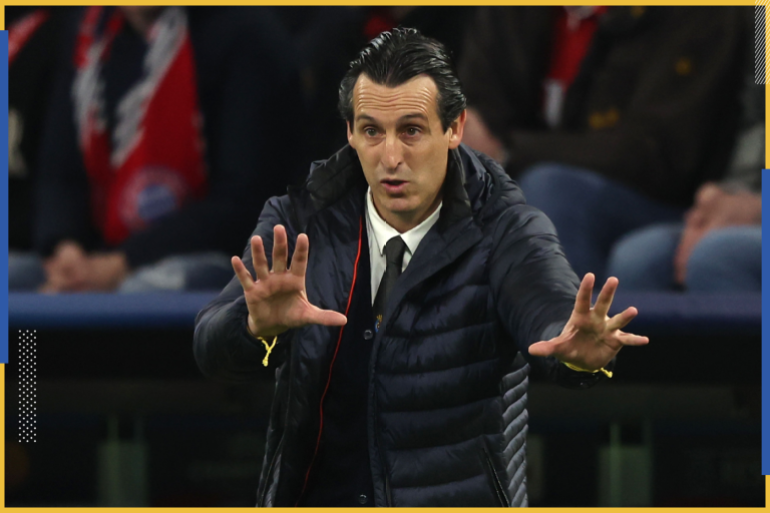 MUNICH, GERMANY - APRIL 12: Unai Emery, head coach of Villareal reacts during the UEFA Champions League Quarter Final Leg Two match between Bayern München and Villarreal CF at Football Arena Munich on April 12, 2022 in Munich, Germany. (Photo by Alexander Hassenstein/Getty Images)