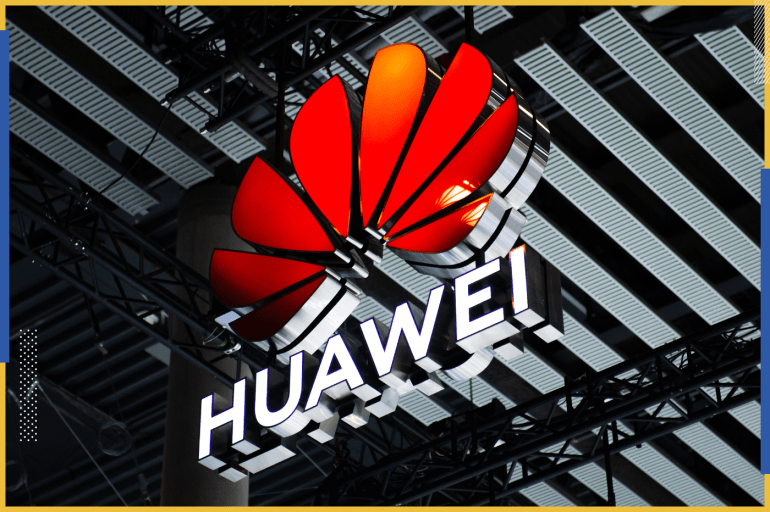 BARCELONA, SPAIN - FEBRUARY 28: A logo sits illuminated outside the Huawei booth at the SK telecom booth on day 1 of the GSMA Mobile World Congress on February 28, 2022 in Barcelona, Spain. The annual Mobile World Congress hosts some of the world's largest communications companies, with many unveiling their latest phones and wearables gadgets like foldable screens. (Photo by David Ramos/Getty Images)