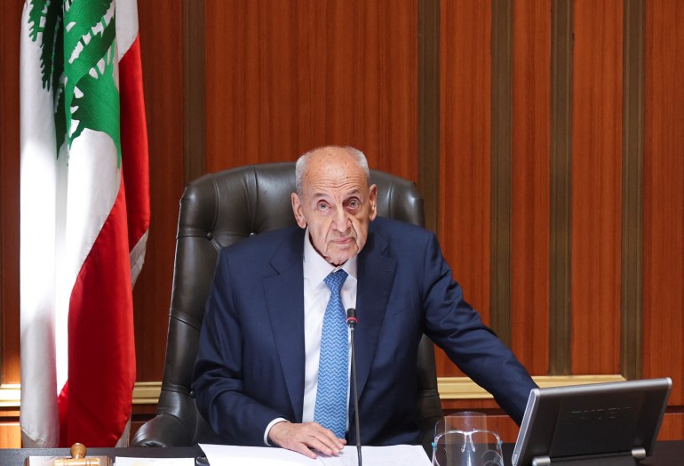 Re-elected Lebanon's parliamentary speaker, Nabih Berri is pictured as Lebanon's newly elected parliament convenes for the first time to elect a speaker and deputy speaker in Beirut