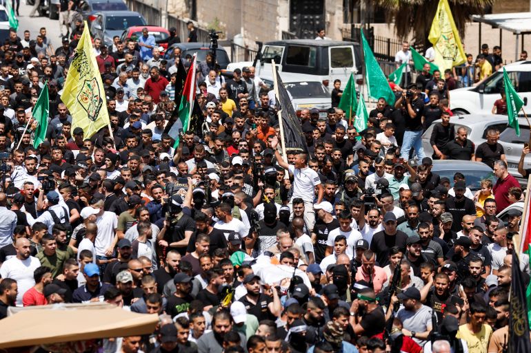 Funeral of three Palestinian gunmen who were killed by Israeli troops during a fire fight in a raid in Jenin