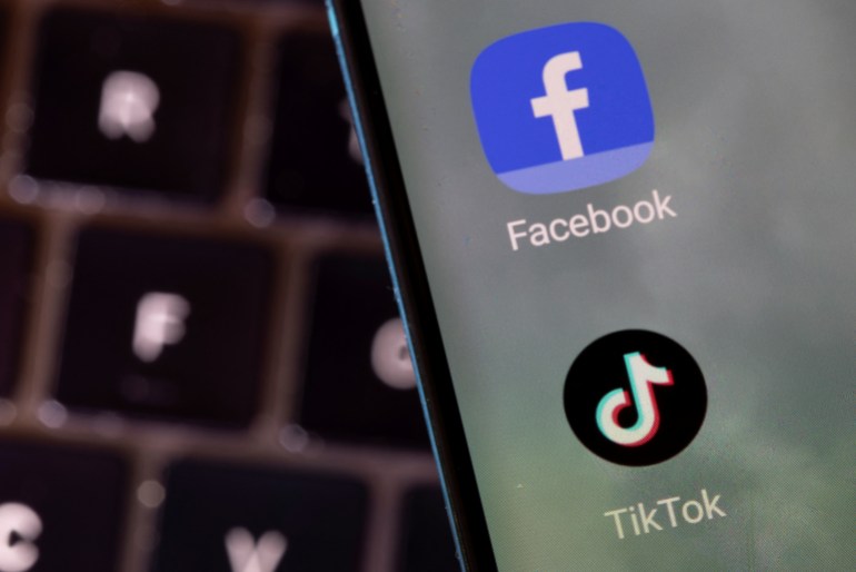 Illustration shows Facebook and TikTok apps