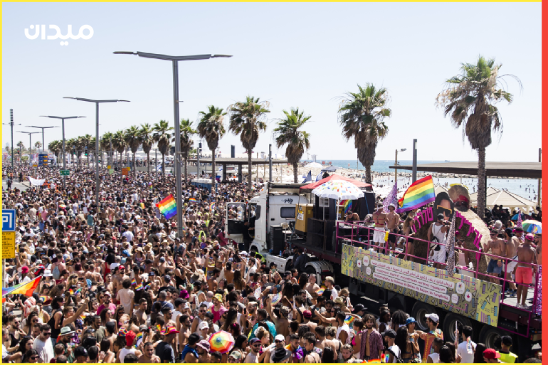 TEL AVIV, ISRAEL - JUNE 25: People take part at Tel Aviv's annual Pride Parade on June 25, 2021 in Tel Aviv, Israel. The city's Pride event, the largest such event in the region, was largely cancelled last year due to the Covid-19 pandemic. (Photo by Amir Levy/Getty Images)