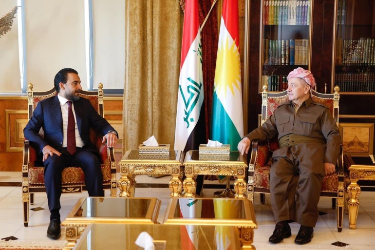لقاء رئيس البرلمان العراقي محمد الحلبوسي مع الزعيم الكردي مسعود البرزاني