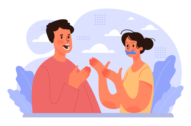 Gender inequality concept. Women social imparity problem. Bias and sexism in workplace or social communication. Prejudice, stereotyping and discrimination. Flat vector illustration