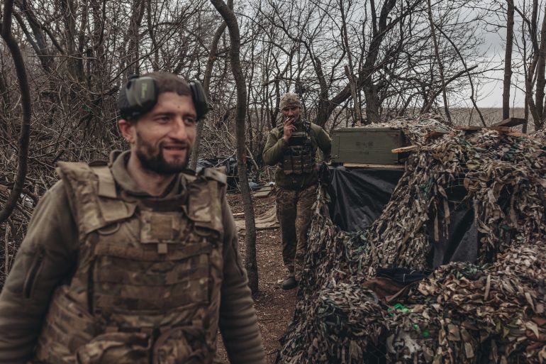 Ukrainian soldiers on the frontline in Donetsk Oblast