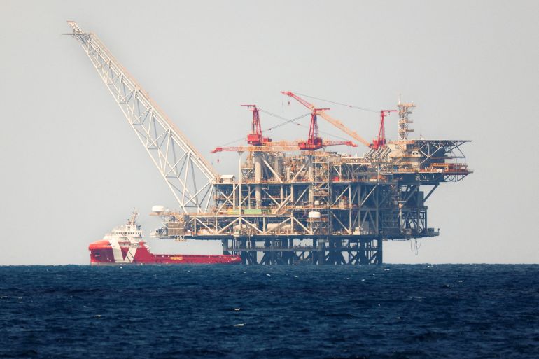 FILE PHOTO: The production platform in the Leviathan natural gas field is seen in the Mediterranean Sea, off the coast of Haifa, northern Israel, June 9, 2021. REUTERS/Amir Cohen/File Photo