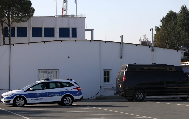 A van confiscated in the city of Larnaca is seen parked in the Police Headquartes in Nicosia