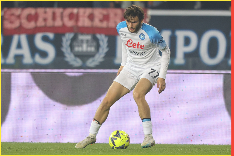 EMPOLI, ITALY - FEBRUARY 25: Khvicha Kvaratskhelia of SSC Napoli in action during the Serie A match between Empoli FC and SSC Napoli at Stadio Carlo Castellani on February 25, 2023 in Empoli, Italy. (Photo by Gabriele Maltinti/Getty Images)