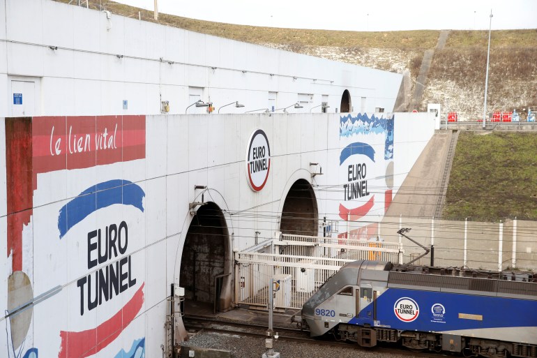 An Eurotunnel freight shuttle enters the Channel Tunnel in Coquelles, near Calais, northern France, February 16, 2017. REUTERS/Pascal Rossignol