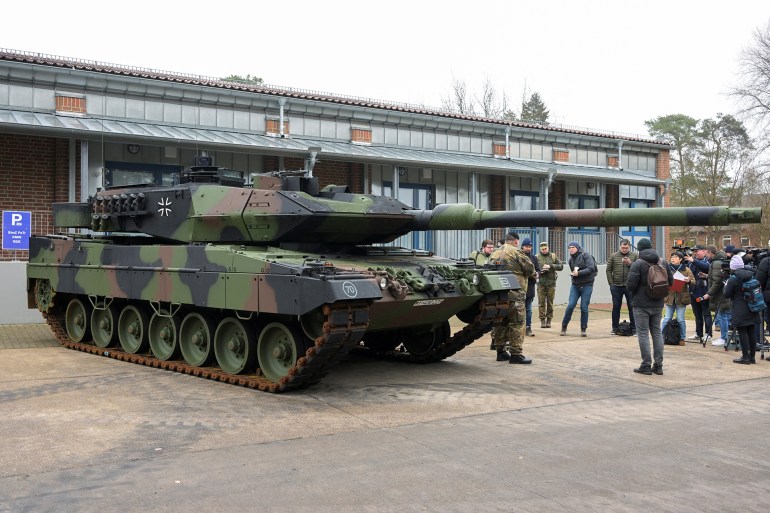 A view of a Leopard 2 tank at the German army Bundeswehr base in Munster, Germany, February 20, 2023. REUTERS/Fabian Bimmer