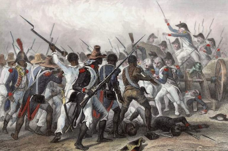Attack on and capture of the Crête-à-Pierrot fort, Haiti (March 4–24, 1802). Original illustration by Auguste Raffet, engraving by Hébert.