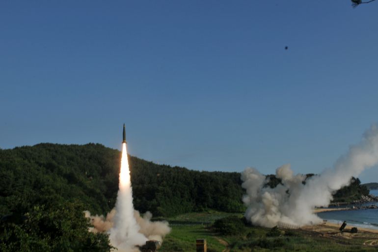 United States and South Korean troops utilizing the Army Tactical Missile System (ATACMS) and South Korea's Hyunmoo Missile II, fire missiles into the waters of the East Sea, off South Korea, July 5, 2017. 8th United States Army/Handout via REUTERS ATTENTION EDITORS - THIS IMAGE WAS PROVIDED BY A THIRD PARTY TPX IMAGES OF THE DAY