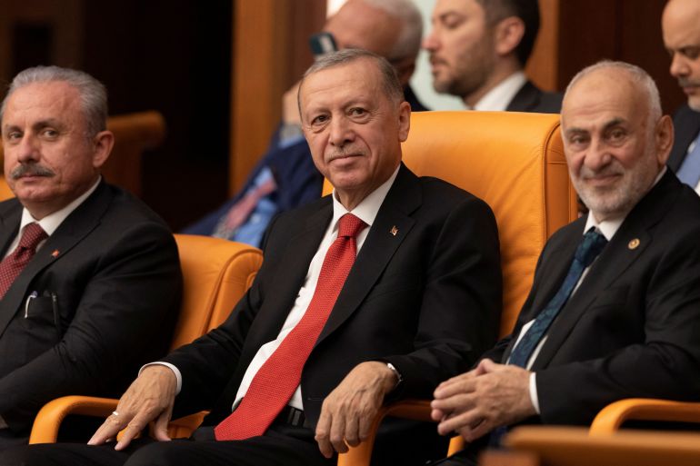 Turkish President Tayyip Erdogan attends a swearing-in ceremony in Ankara