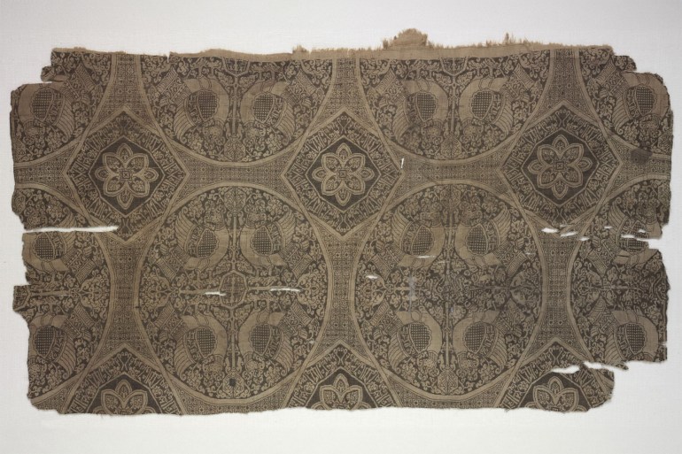 Fragment, late 1000s. Iran or Iraq, late Buyid to Seljuk period, mid-late 11th century. Lampas weave, silk; overall: 38.5 x 67 cm (15 3/16 x 26 3/8 in.). (Photo by: Sepia Times/Universal Images Group via Getty Images)