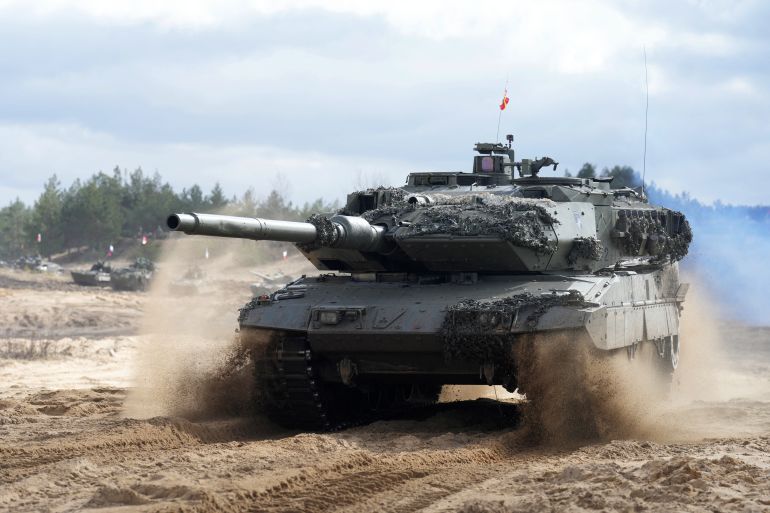 Spanish Leopard 2 tank of NATO enhanced Forward Presence battle group attends Crystal Arrow 2023 military exercise in Adazi, Latvia March 29, 2023. REUTERS/Ints Kalnins