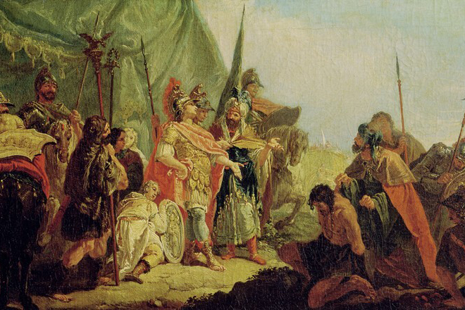 لوحة الاسكندر الأكبر و الملك بوروس للفنان فرنسيسكو فونتباسو(المكتبة التاريخية باليونان)