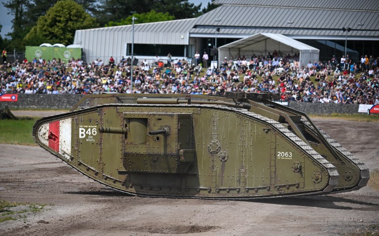 BOVINGTON, ENGLAND - JUNE 23: World War One Mark I Tank on display at TANKFEST, on June 23, 2023 in Bovington, England. Bovington The Tank Museum holds the world’s largest collection of tanks, covering the period from the First World War to the present day. TANKFEST is a three day event featuring the world’s biggest live display of historic armour. (Photo by Finnbarr Webster/Getty Images)