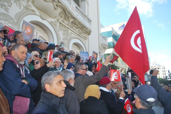 جانب من احتجاجات المعارضة التونسية ضد الرئيس قيس سعيد/العاصمة تونس/ يوليو/تموز 2023