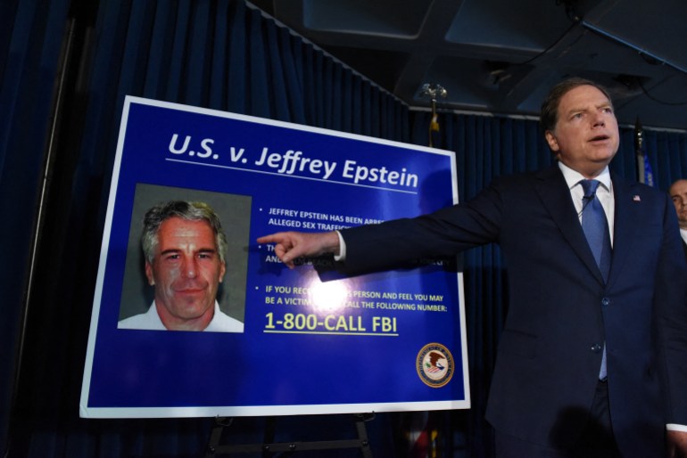 NEW YORK, NY - JULY 08: US Attorney for the Southern District of New York Geoffrey Berman announces charges against Jeffery Epstein on July 8, 2019 in New York City. Epstein will be charged with one count of sex trafficking of minors and one count of conspiracy to engage in sex trafficking of minors. Stephanie Keith/Getty Images/AFP (Photo by STEPHANIE KEITH / GETTY IMAGES NORTH AMERICA / Getty Images via AFP)