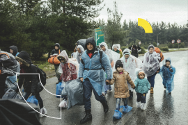 Incoming refugees in rain, refugee camp in Idomeni, border with Macedonia, Greece