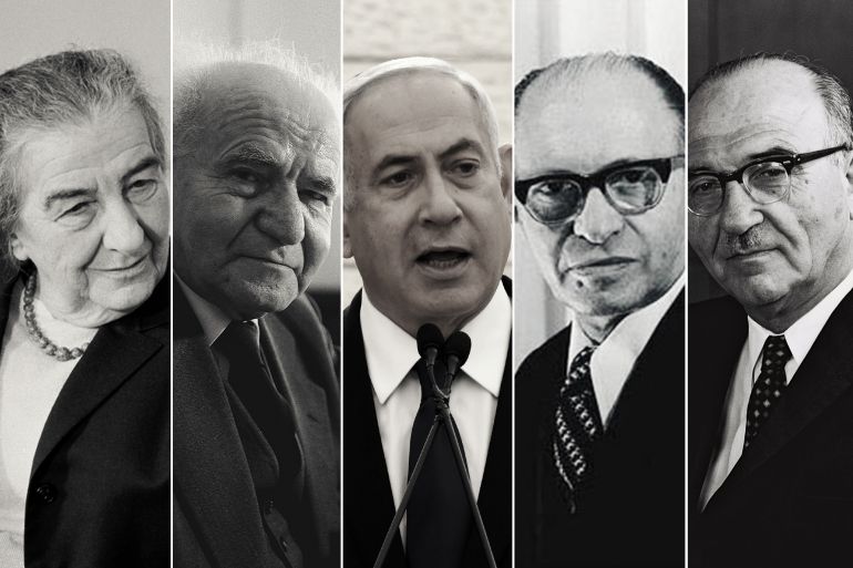 David Ben-Gurion, Levi Eshkol, Menachem Begin, Golda Meir, Benjamin Netanyahu