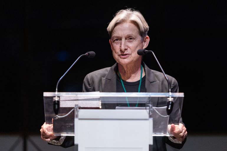 MADRID, SPAIN - OCTOBER 27: Judith Butler speaks after receive the Golden Medal at Circulo de las Bellas Artes on October 27, 2022 in Madrid, Spain. (Photo by Aldara Zarraoa/Getty Images)
