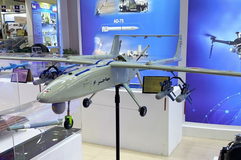 Russia, Moscow region, August 21, 2022 - Model of the Iranian drone Qods Mohajer-6