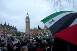 People demonstrate on the day of a vote on the motion calling for an immediate ceasefire in Gaza, amid the ongoing conflict between Israel and the Palestinian Islamist group Hamas, in London, Britain, February 21, 2024. REUTERS/Isabel Infantes