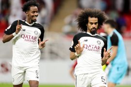 عفيف يحتفل بهدف الفوز أمام الدحيل في نصف نهائي كأس أمير قطر (مواقع التواصل)